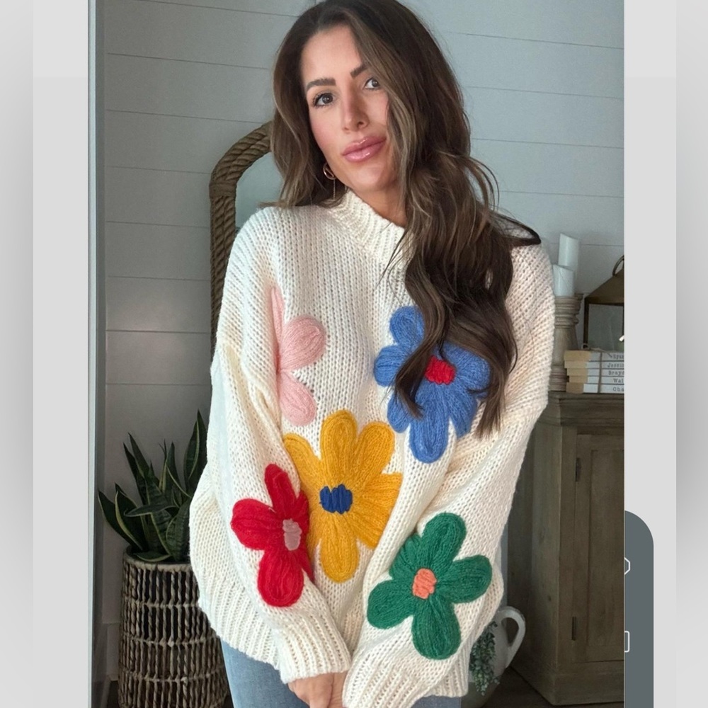 Floral Patterned Cream Sweater